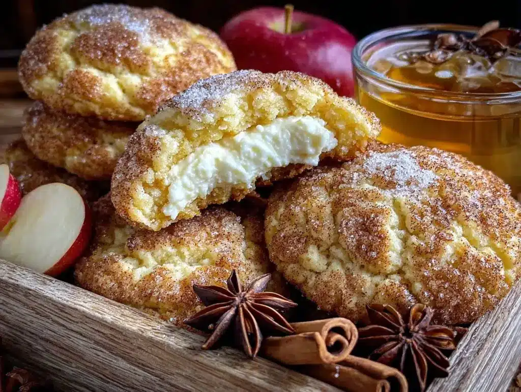 creamy apple cider cheesecake cookies - featured image
