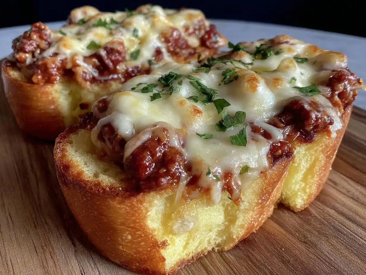 creamy cheesy sloppy joe garlic bread preparation steps