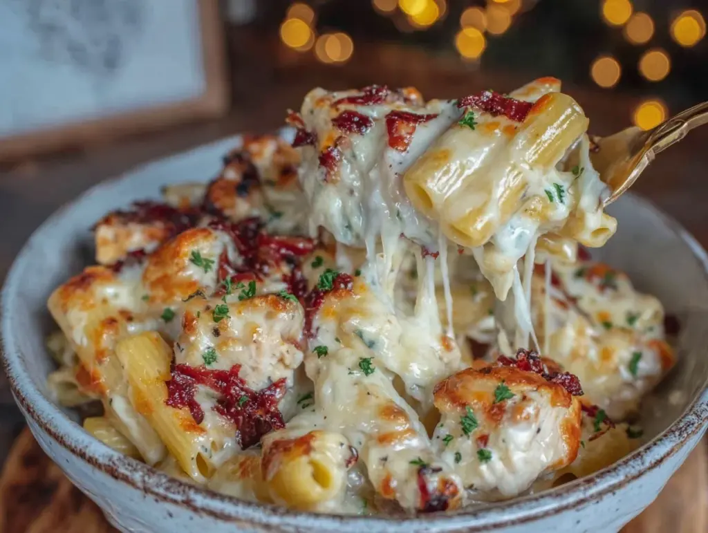 creamy chicken Alfredo baked ziti - featured image