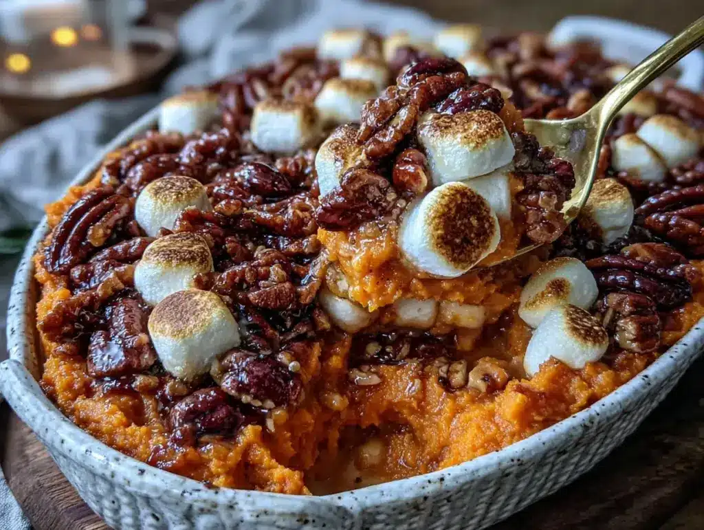 creamy maple sweet potato casserole - featured image