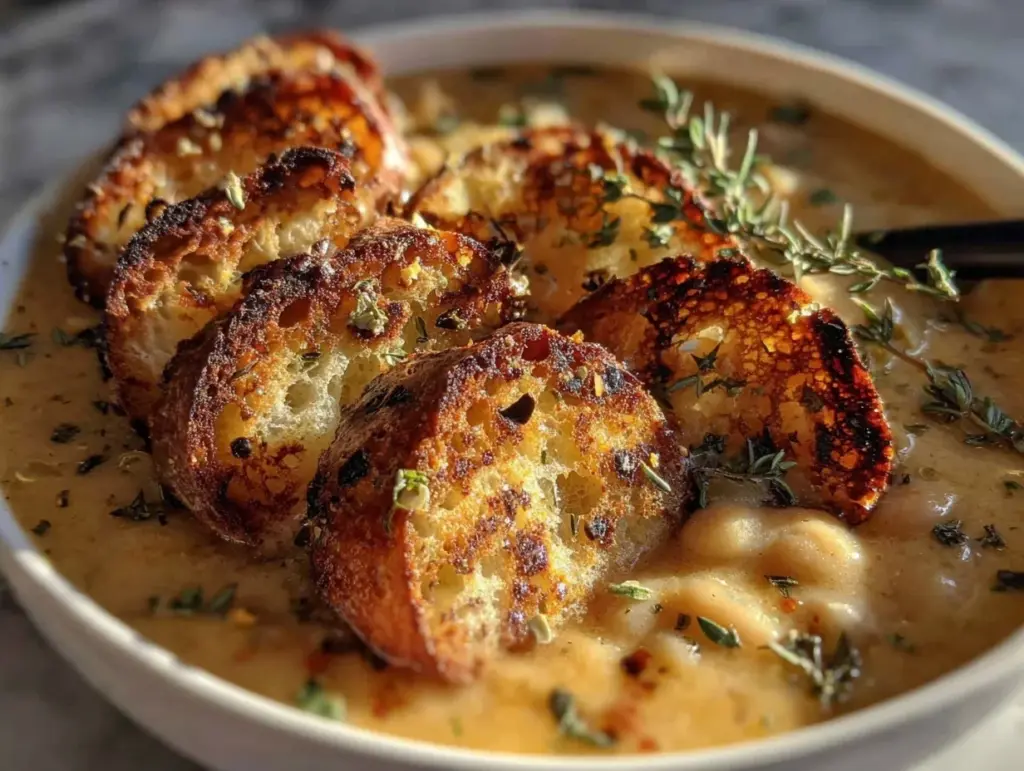 creamy rosemary garlic white bean soup - featured image