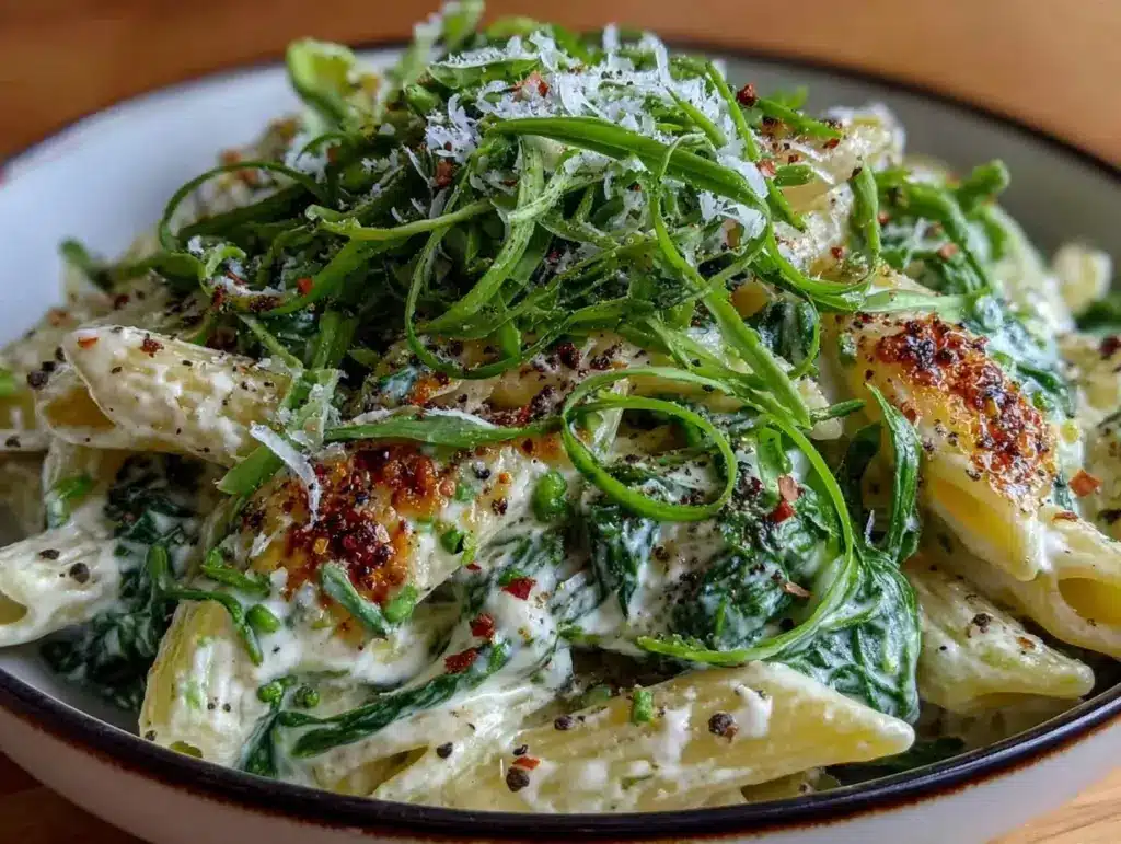 creamy spinach pasta recipe - featured image