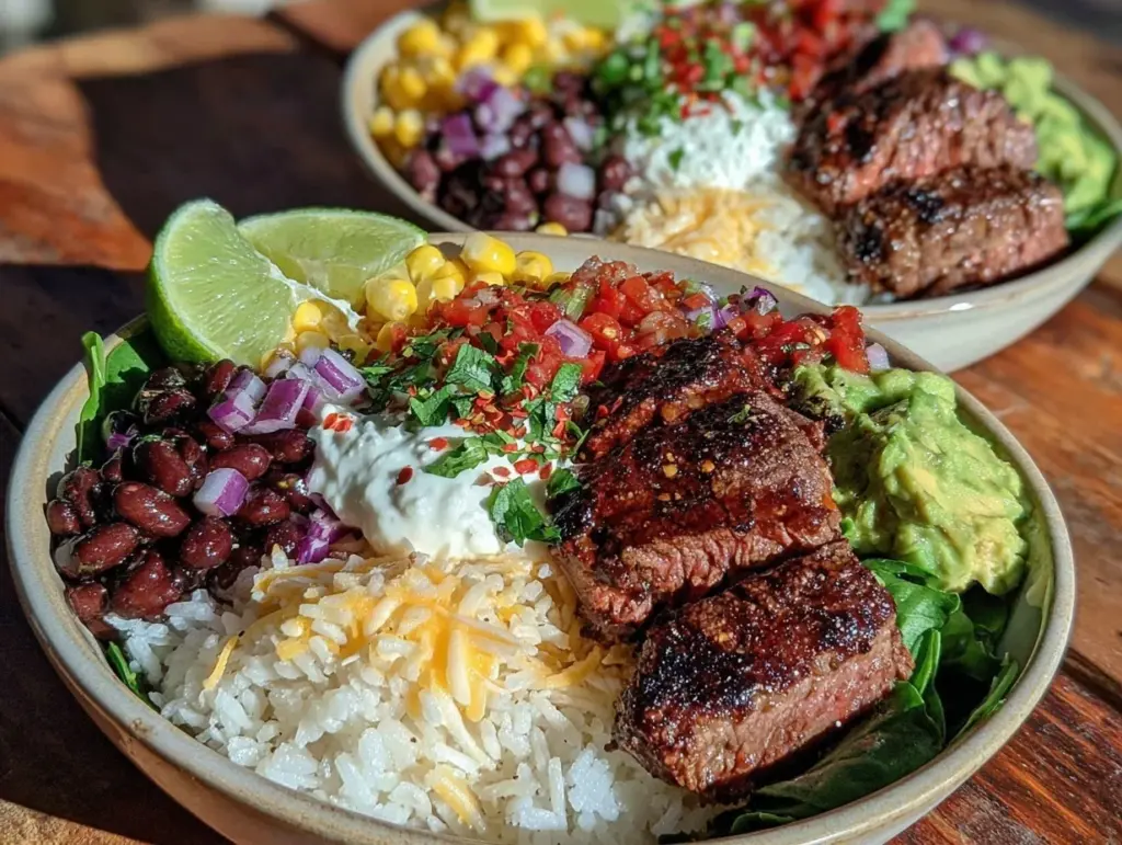 easy steak burrito bowl recipe - featured image