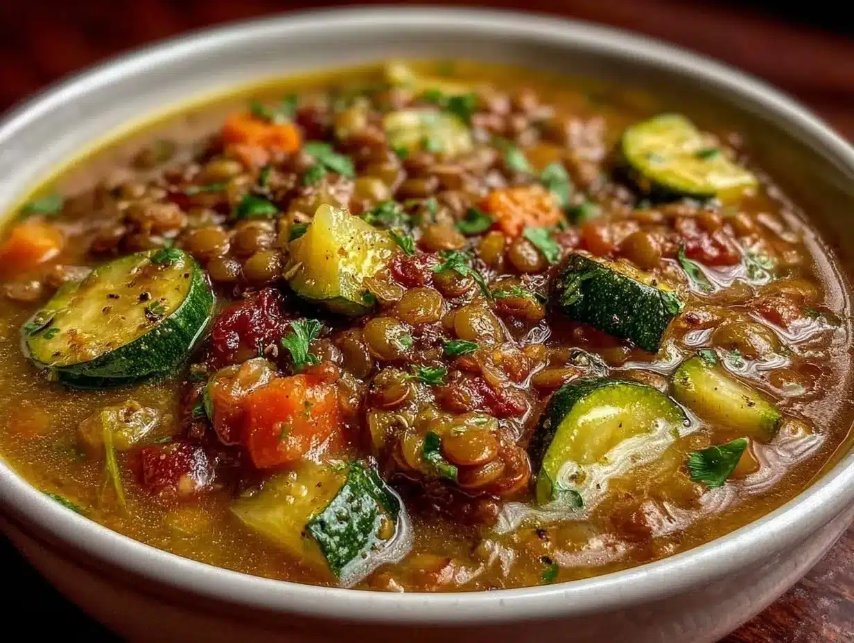 healthy zucchini lentil soup preparation steps