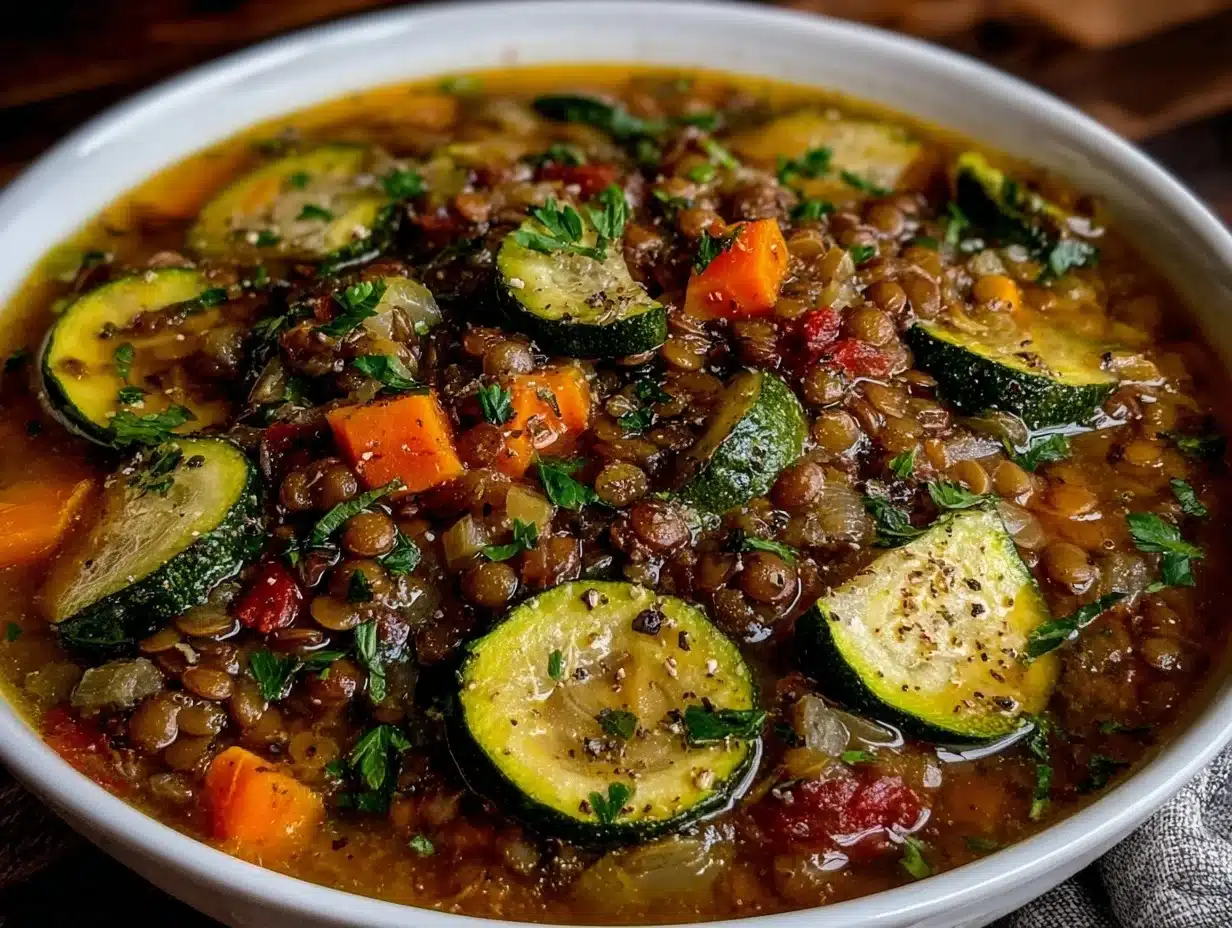 healthy zucchini lentil soup - featured image