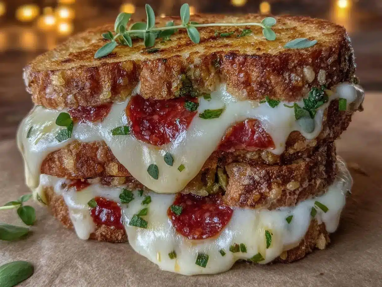 savory pizza grilled cheese sandwich preparation steps