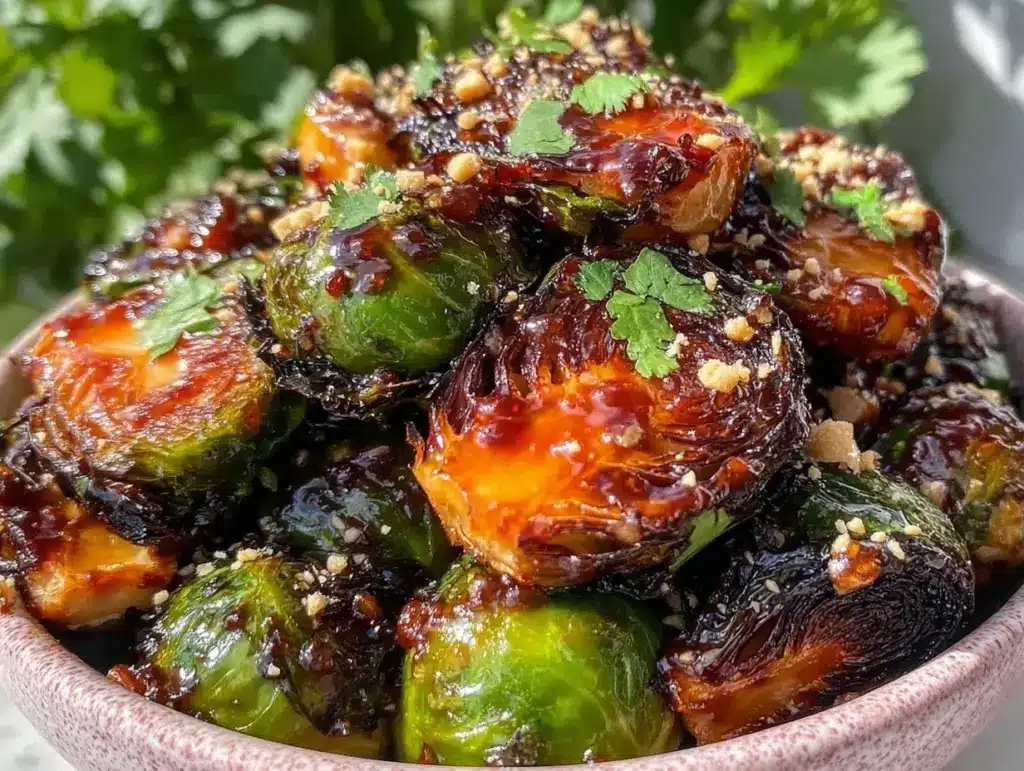savory sweet chili roasted brussels sprouts - featured image