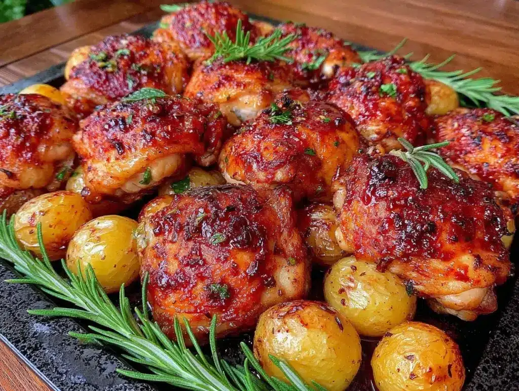 sheet pan lemon herb chicken potatoes - featured image